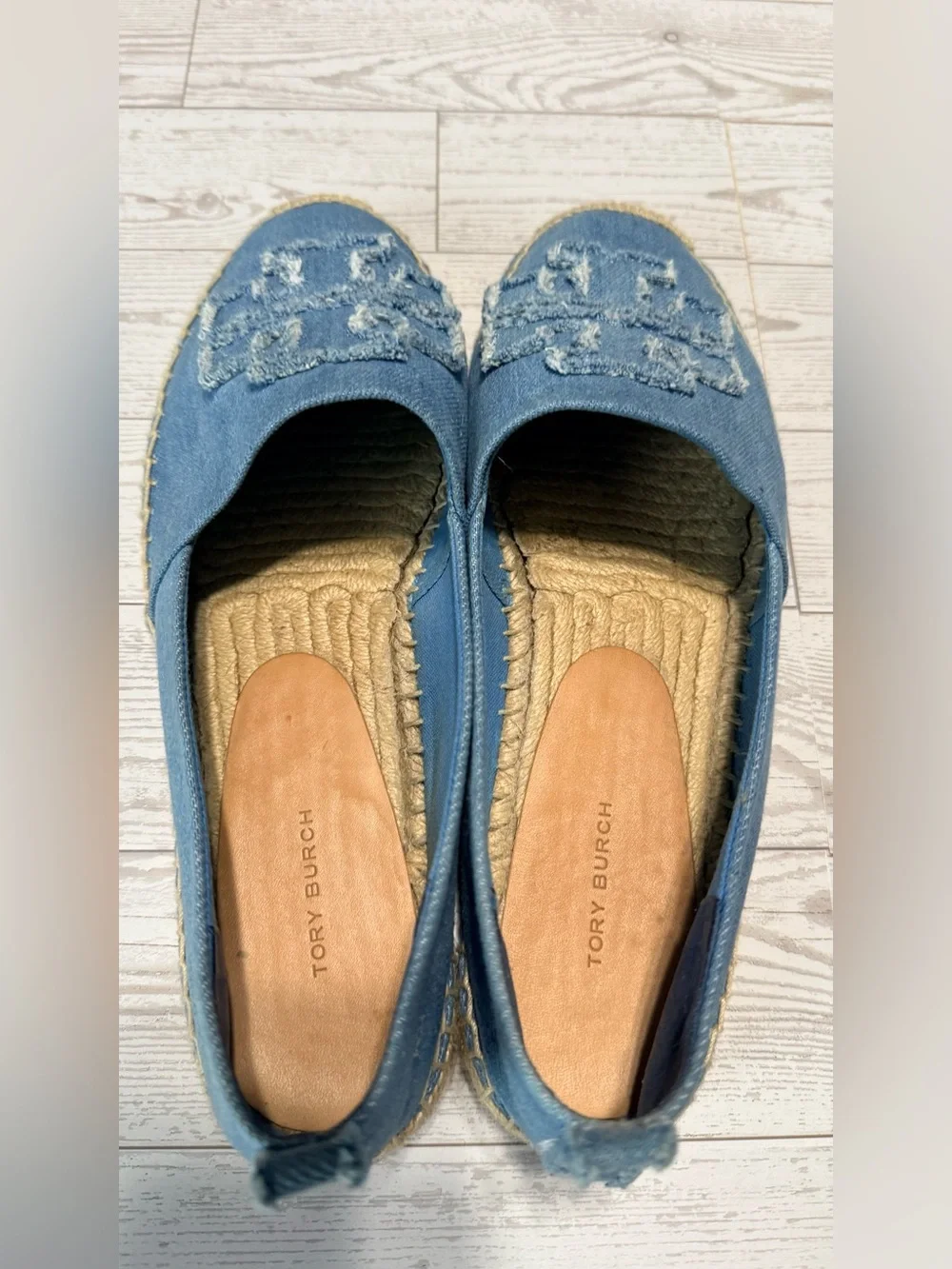 Tory Burch Denim Blue Logo Espadrille Flats